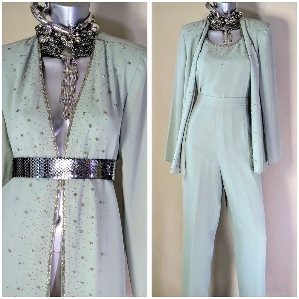R & M Richards Cocktail Wedding Mother of the Bride Beaded Sequin 3-PC Pantsuit - Picture 2 of 13
